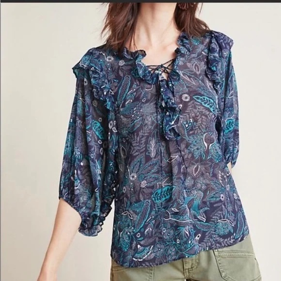 Anthropologie paisley bohemian blouse top size medium floral sheer flowy - Picture 7 of 7
